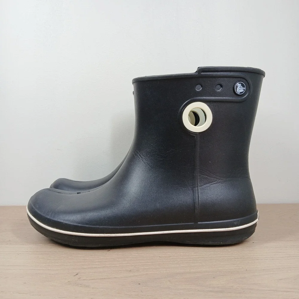 Crocs Jaunt Shorty Rain Boot Womens 10 Black Croslite Waterproof Ankle Pull On